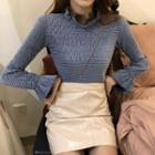 Long-sleeve Mock Two-piece Top / Patent Pencil Skirt