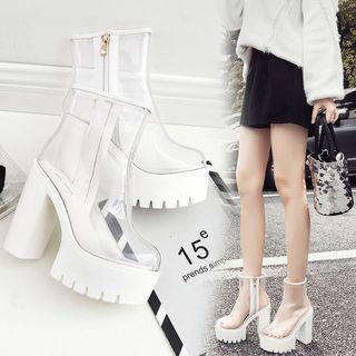 Block-heel Transparent Short Boots