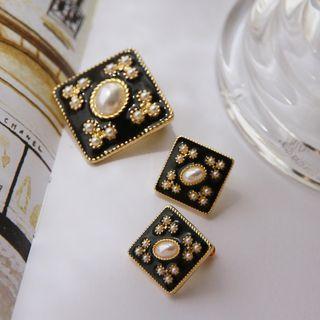 Faux Pearl Square Alloy Earring / Brooch