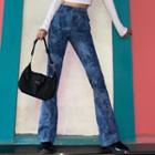 High Waist Tie-dyed Boot-cut Pants