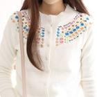 Crew-neck Floral-embroidered Cardigan