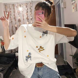 Elbow-sleeve Embellished T-shirt