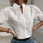 Elbow-sleeve Open-placket Lace Blouse