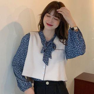 Plain Vest / Floral Blouse