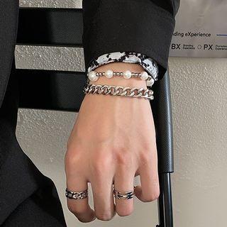 Layered Faux Pearl Chain Bracelet Silver - One Size