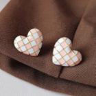 Heart Checker Glaze Earring 1 Pair - 519 - White - One Size
