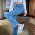 High-waist Beaded Boot-cut Jeans