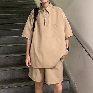 Set: Short-sleeve Plain Polo Shirt + Plain Shorts