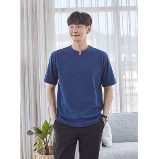 Notch-neck Textured T-shirt