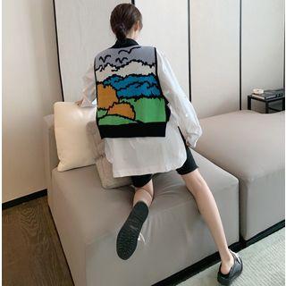 Sequined Asymmetric Shirt / Printed Shawl