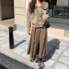 Collared Double-breasted Cardigan / Midi A-line Skirt