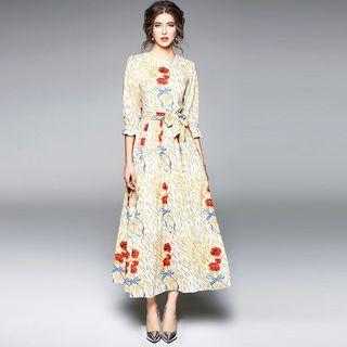 Printed Tie-waist Midi Dress