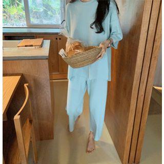 Set: 3/4-sleeve Knit Top + Knit Pants