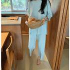 Set: 3/4-sleeve Knit Top + Knit Pants