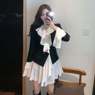 Ruffle Trim Buttoned Mock Two Piece Dress