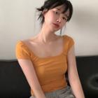 Cap Sleeve Square Neck Plain Cropped T-shirt Curcumin - One Size