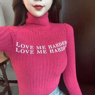 Lettering Turtleneck Long-sleeve T-shirt