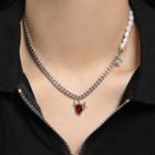 Ox Faux Crystal Pendant Faux Pearl Alloy Necklace Silver - One Size
