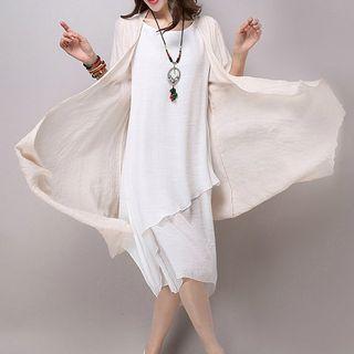 Set: Plain Short Sleeve Dress + 3/4 Sleeve Light Coat
