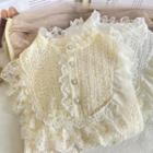 Ruffle-trim Mock-neck Loose Lace Blouse