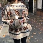 Patterned Turtleneck Sweater As Shown In Figure - One Size