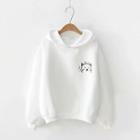 Cat Embroidered Hoodie White - One Size