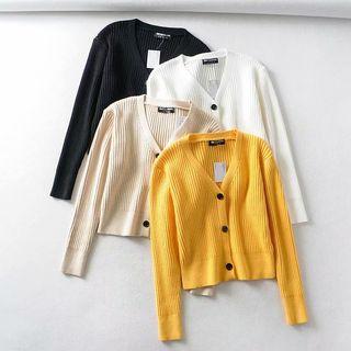 V-neck Ribbed Cropped Knit Cardigan