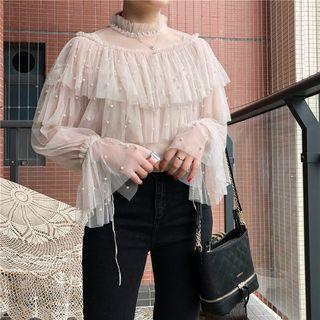Set: Beaded Mesh Blouse + Camisole Top