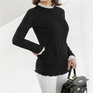 Lace Layered-edge Ribbed Top