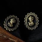 Sterling Silver Face Stud Earring 1570 - 1 Pr - Gold - One Size