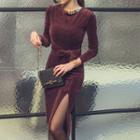 Tie-waist Velvet Sheath Dress
