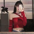 Cold-shoulder Knit Crop Top Red - One Size