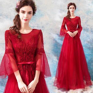 Bell-sleeve A-line Evening Gown