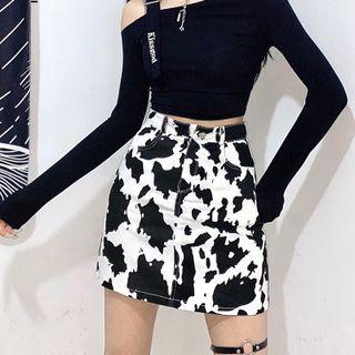 Milk Cow Print Mini Pencil Skirt