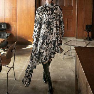 Set: Long-sleeve Tie-dye Irregular A-line Dress + Waist Belt