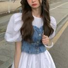 Short-sleeve A-line Dress / Denim Camisole Top