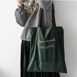 Letter Embroidered Corduroy Tote Bag