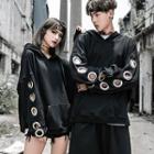 Dolman-sleeve Couple Long-sleeved Metal Ring Hooded Sweatshirt