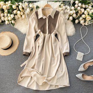 Long-sleeve Buckled Midi A-line Shirtdress