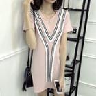 Striped Fringed Short Sleeve T-shirt Dress