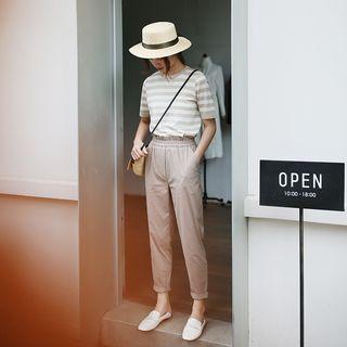 Elastic Waistband Cropped Pants