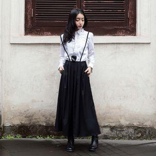 Pleated Midi Jumper Skirt