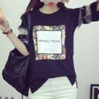 Mesh Insert Printed Short-sleeve T-shirt