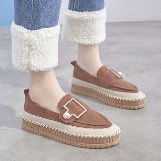 Faux Suede Buckled Platform Loafers