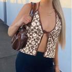 Floral Print Tie-front Camisole Top Brown - One Size