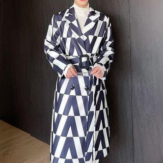 Notch Lapel Patterned Double-breasted Midi Coat