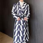 Notch Lapel Patterned Double-breasted Midi Coat