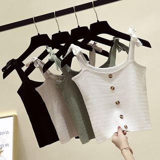 Sleeveless Drawstring Strap Button Accent Knit Top