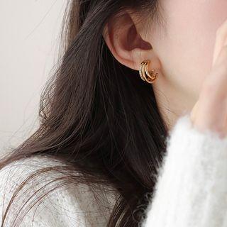Layered Sterling Silver Earring 1 Pair - S925 Silver - Gold - One Size