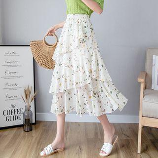 High-waist Print Layered Pleated Skirt